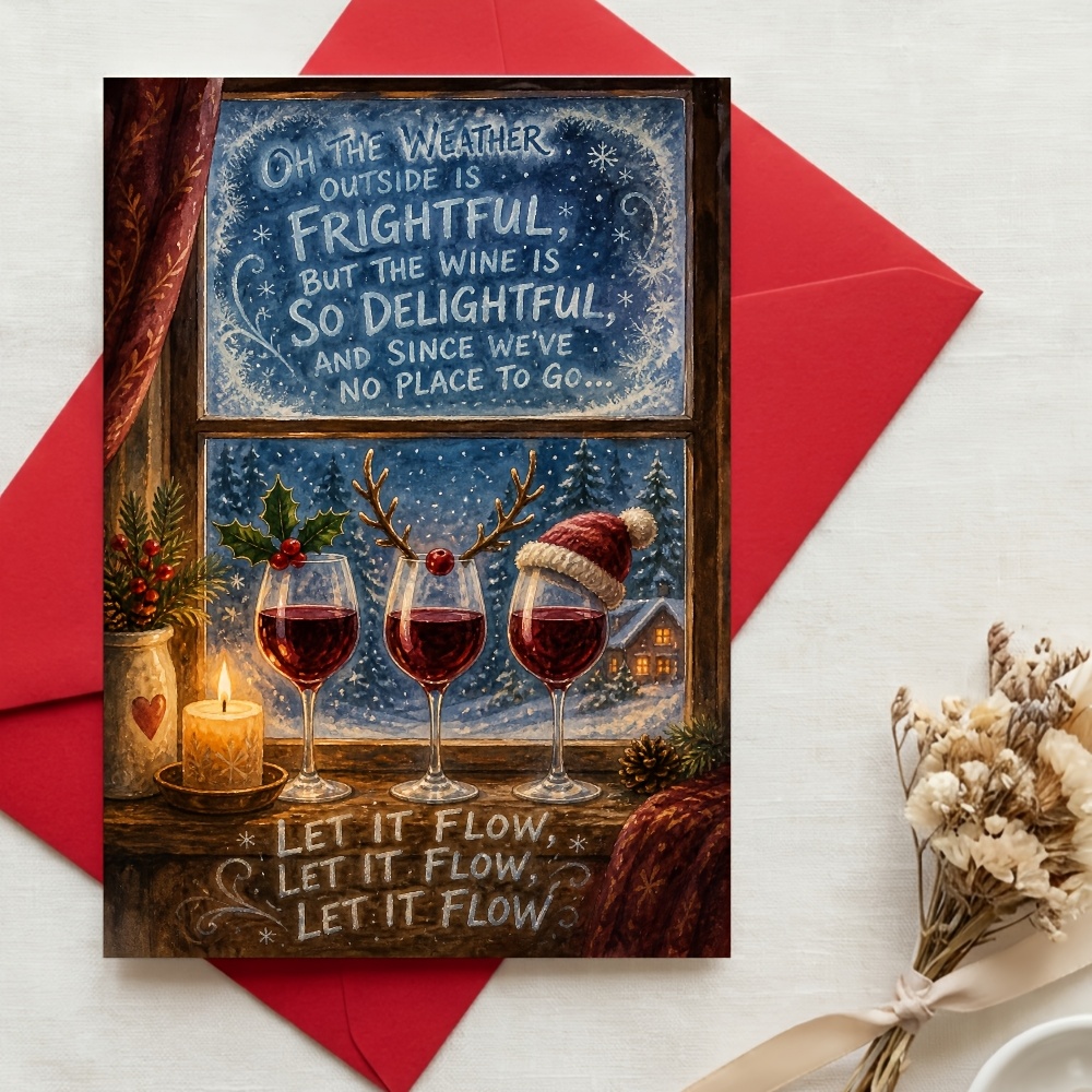 TEMU Funny Christmas Wine Greeting Card, Festive For , Family, Coworkers, Great For Holiday Parties, Winter Gatherings, Christmas Gift Exchanges