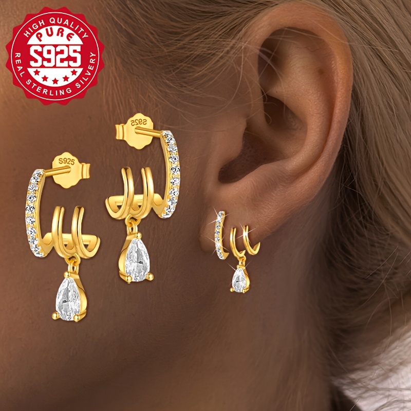 S925 Silver Women'S Three Claw Drop Earrings