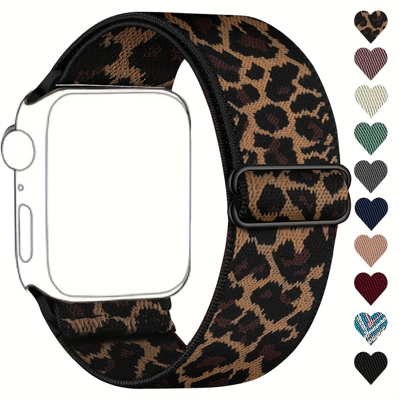 

1 Pack Nylon Braided Leopard Print Watch Band, Stretchy Loop, Compatible With Apple Watch Se/iwatch Series 10 6 5 4 3 2 1, 44mm-49mm, Adjustable, No Battery Included