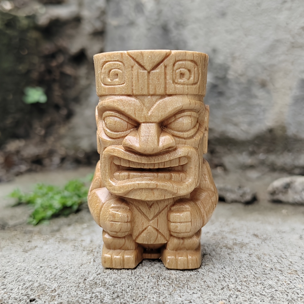 TEMU Statue Figurine Totem Tiki Sculpté à de 1,8 Pouce - Sculpture de Masque Polynésien Tribal Adaptée à la Décoration Intérieure, Thème Hawaïen,