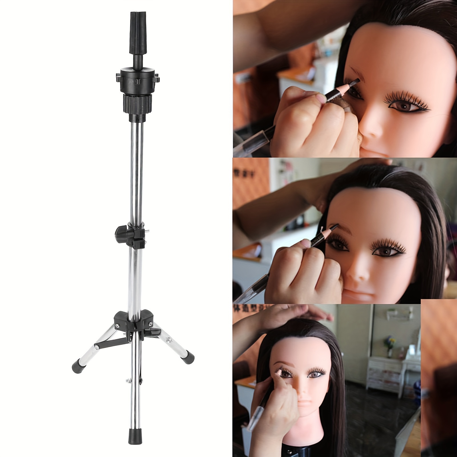 

38cm-58.8cm/14.9in-23.1in Adjustable Hairdressing Training Head Holder Salon Model Mannequin Head Tripod Stand Silvery