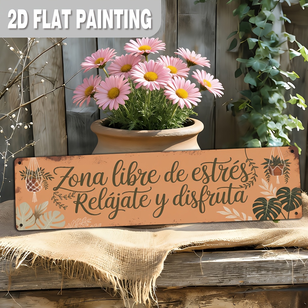 TEMU Letrero Metálico 2D , 1 pieza, Zona de Relajación Española, Decoración de Pared con Tema Relajante, Placa Rústica para el Hogar para , Patio, ,