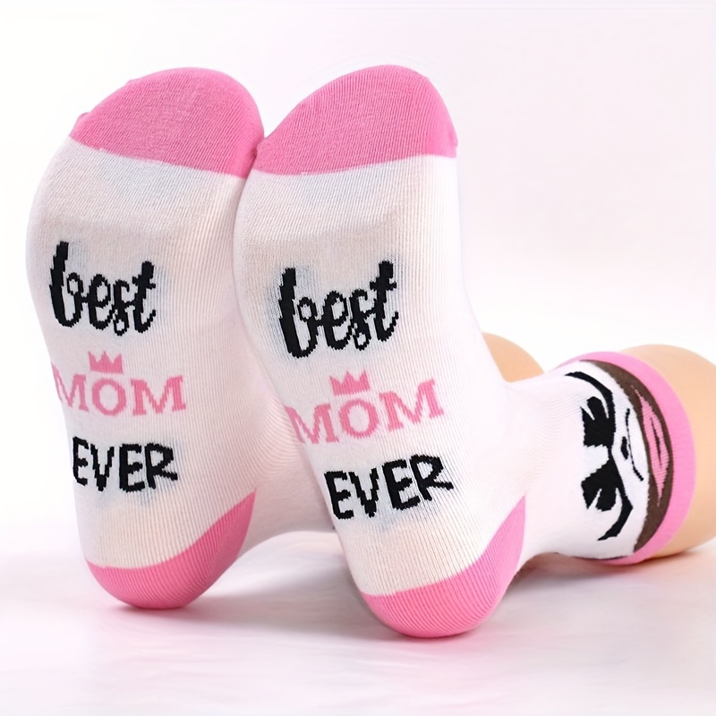 Image of Of Mid-calf Pink Heel Thanksgiving Comfortable Breathable Cotton Socks " Ever" Mother's Day Gift For Mom