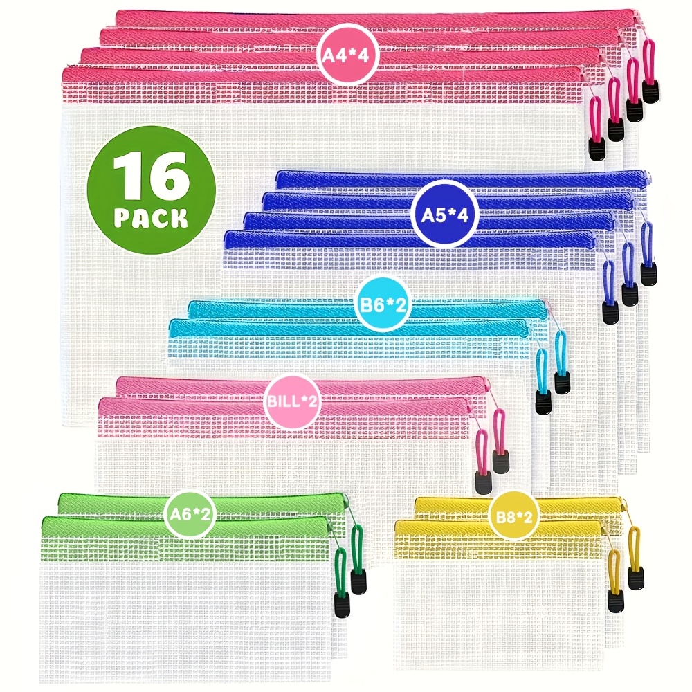 E-shop 16 Stück (4 Stück A4, 4 Stück A5, 2 Stück Rechnung, 2 Stück B6, 2 Stück A6, 2 Stück B8) Mesh Reißverschlusstaschen, 8 Stück Spezifikationen