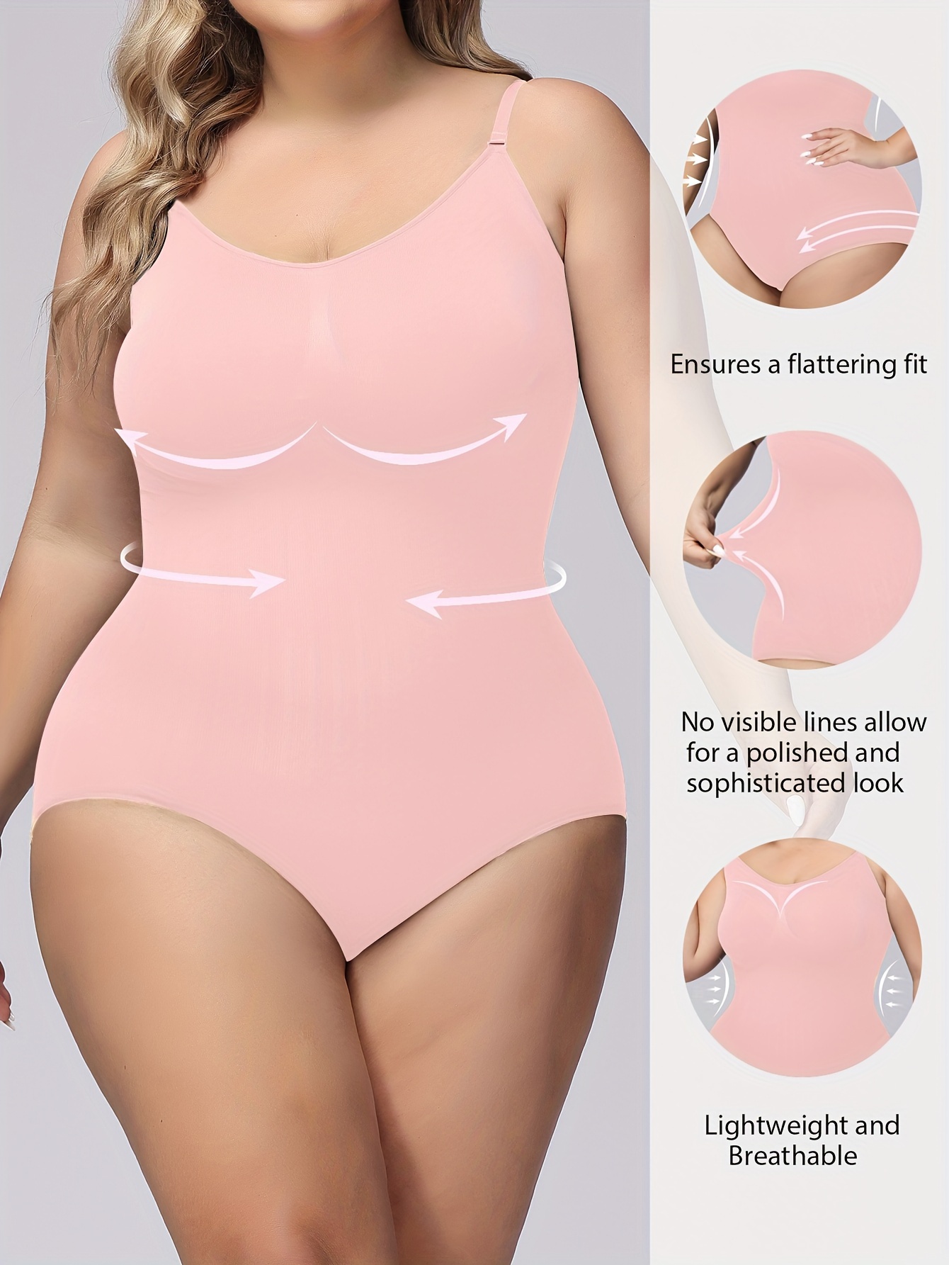Women's Plus Simple Shapewear Bodysuit, Plus Size Solid Seamless Tummy Control Slimming Adjustable Body Shaper