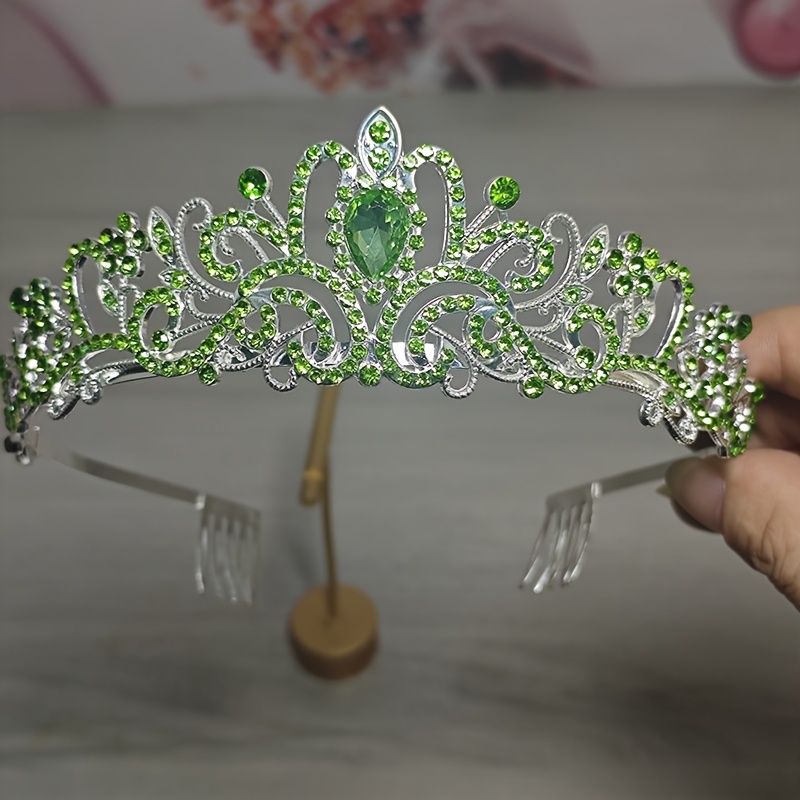 TEMU Corona de diamantes de verde para de , un accesorio para damas y para fiestas festivas y adornos para el cabello