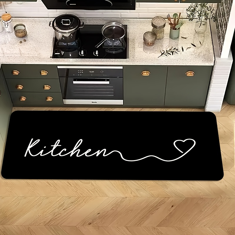 TEMU Tapis de cuisine 2D plat en flanelle, style moderne avec « », tapis antidérapant, lavable en machine et à la décoloration, convient pour salon,
