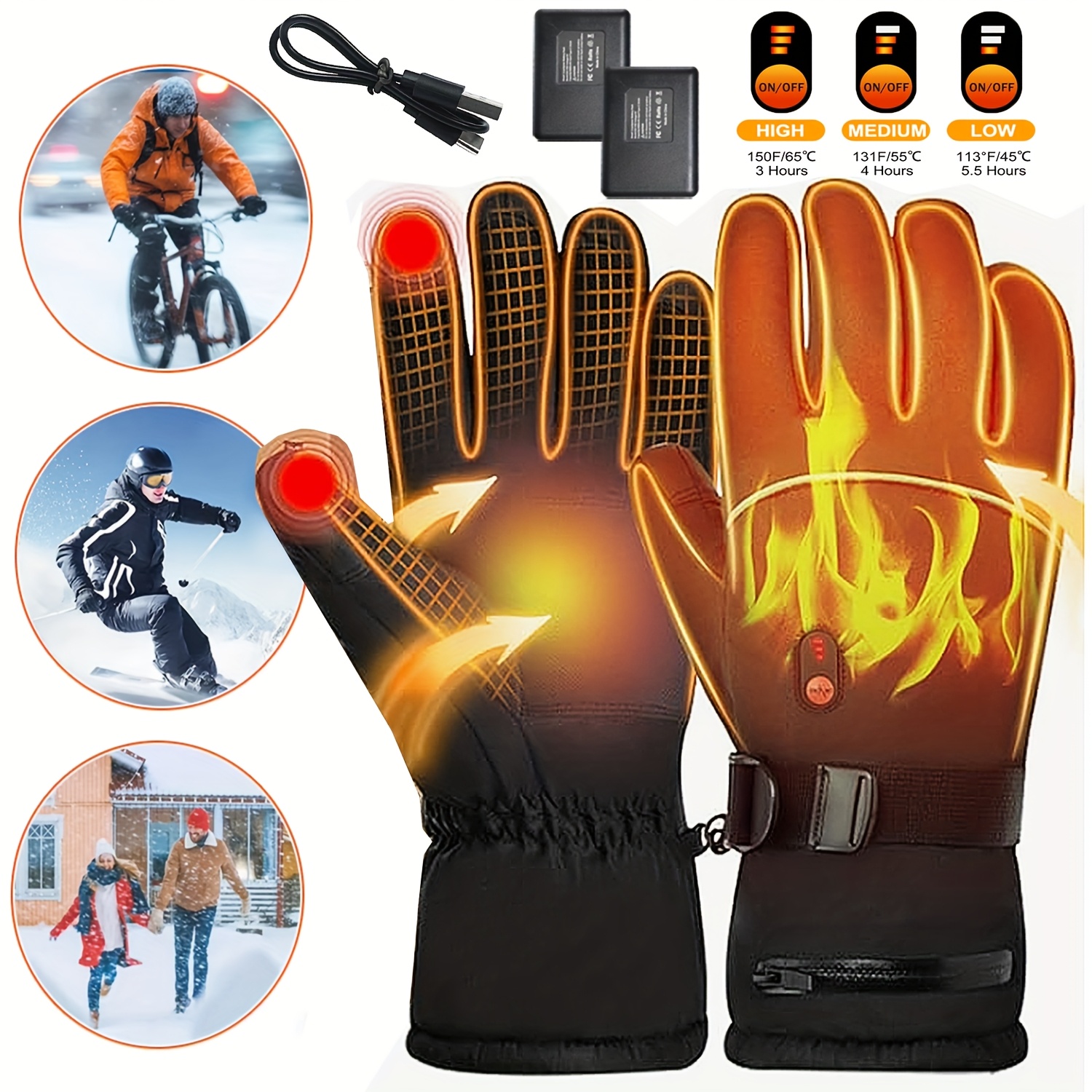 Image of Men's & Women's Usb Heated Gloves With Touchscreen Control, Electric Heating Suitable For Winter, 3 Heat Settings & Adjustable Temperature, Usb- For Smartphones, For Outdoor, Skiing,, Commuting