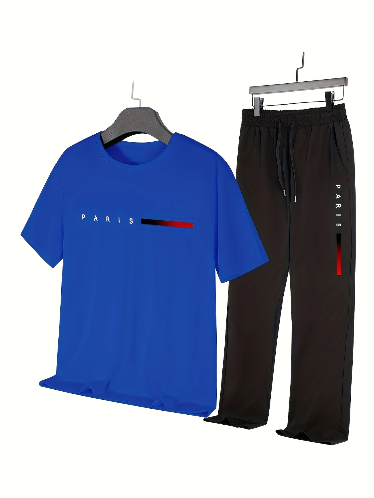 mens casual sports two piece set short sleeve top straight leg pants with paris print fashionable and trendy ideal for summer parties casual and everyday wear short sleeve top print trousers details 6