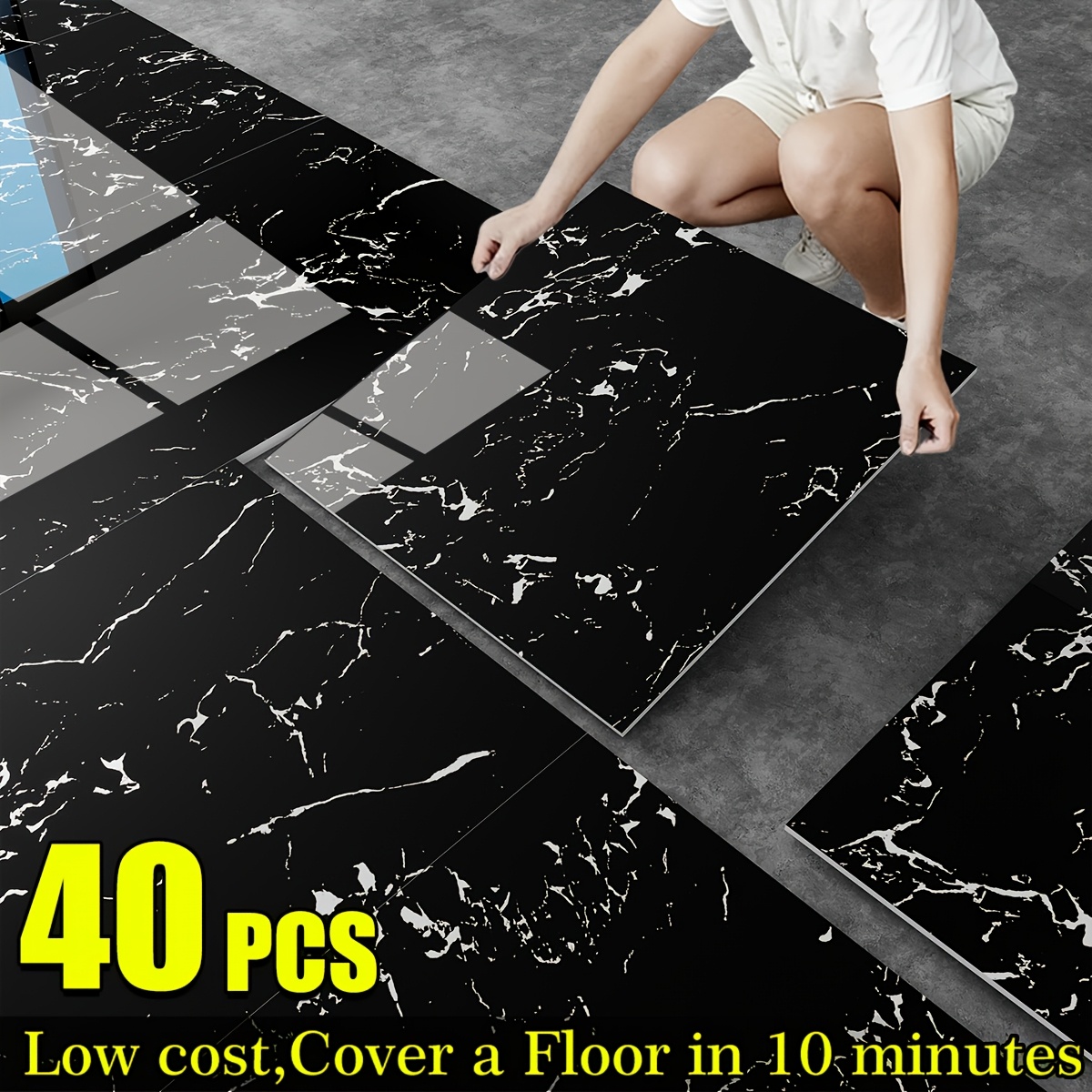 20/40pcs Glossy Marble Pattern Wall Decals Adhesive, Waterproof, Removable Vinyl Stickers With Luxurious Marble Design, And Clean, Perfect For Bathrooms, Kitchens, And Living Rooms