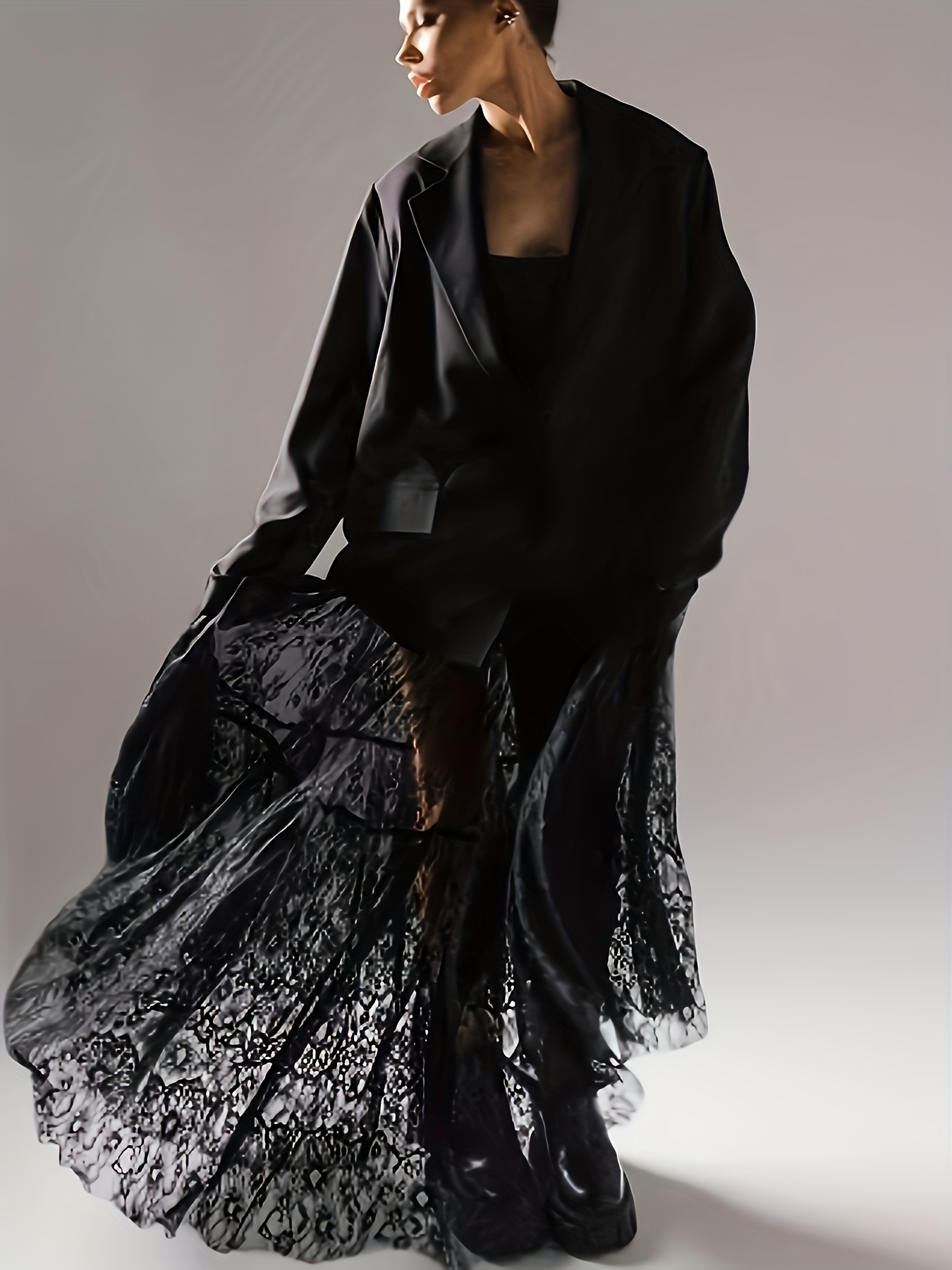 black sheer casual hollow lace high waisted loose a - Temu