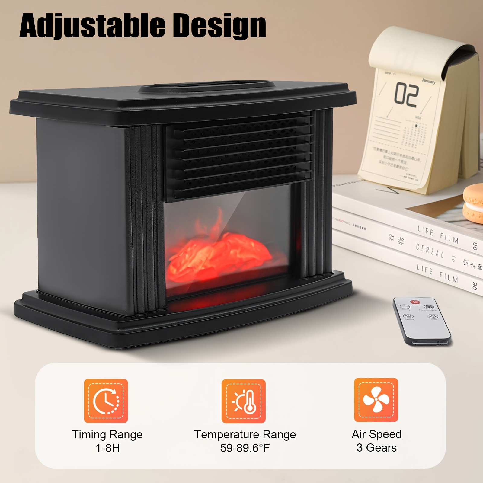 

Gdrasuya10 1000w Electric Fireplace Heater With Effect, Remote Control, Square Heater With Adjustable Temperature, Timer, 3 , 110v/220v Us Plug