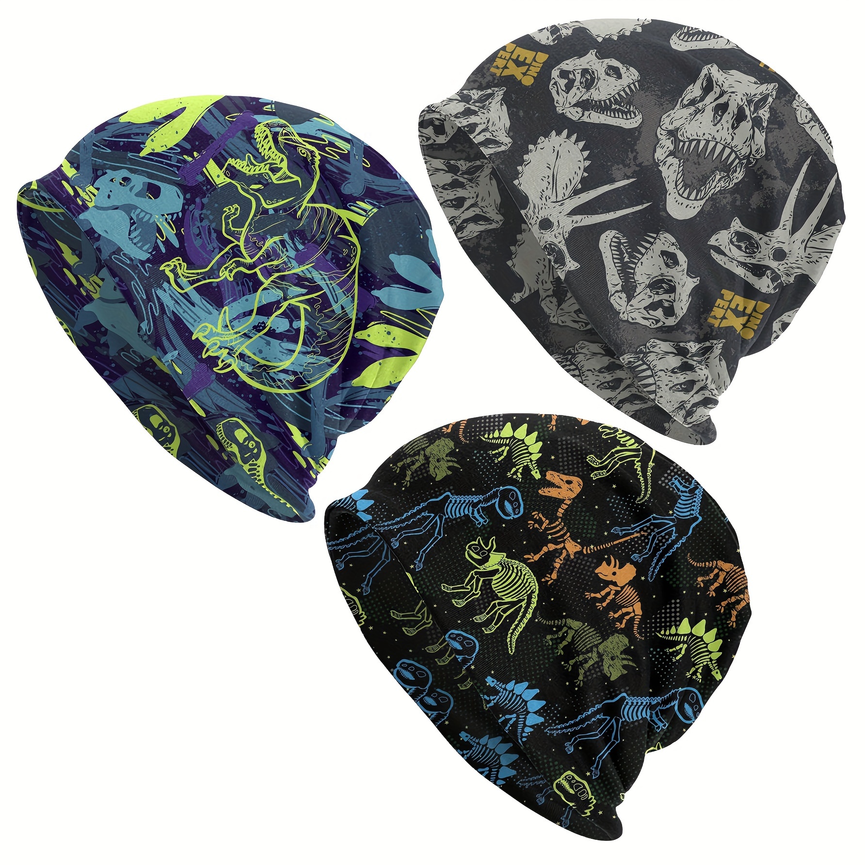 

Quirky Comfort, Men's Dinosaur Print Beanie - Stretchy & Soft Polyester, Cute Fashion Skull Cap Dinosaur Car Accessories