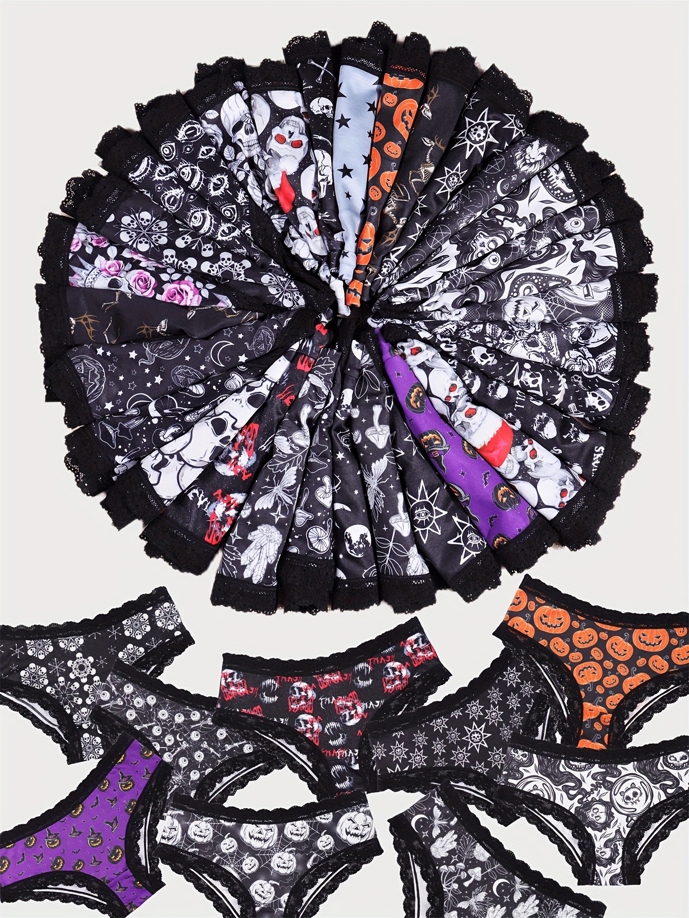 Goth Graphic Print Lace Trim Briefs Comfy Breathable - Temu