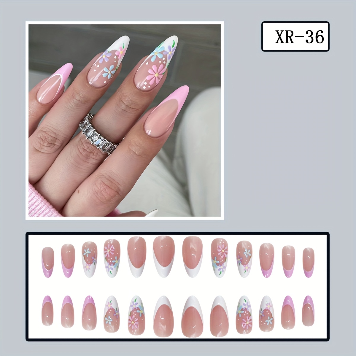 24pcs Medium Oval Full Cover Glossy Artificial Nail Tips, Pink Lavender Purple False Nails, Fashion Easy Summer Nail Art For Daily Wear