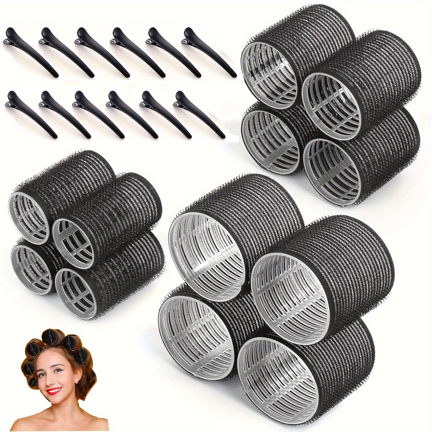 

Jumbo Hair Curlers Rollers 24pcs/set Self-grip Rollers Kit With12rollers And 12clips, Salon Quality Curlers For Diy Hairstyling, Heatless Rollers