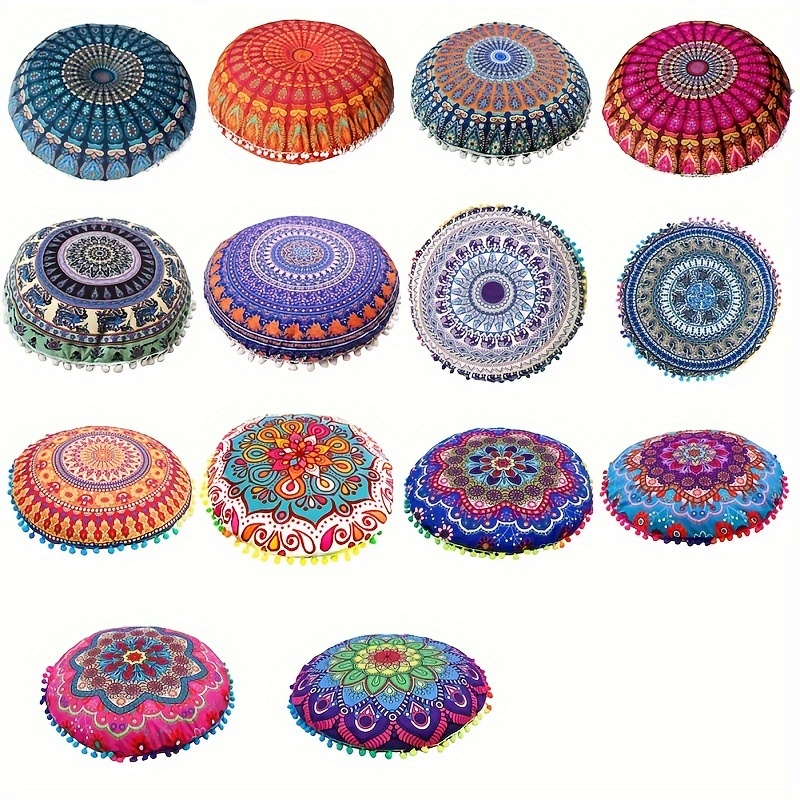 

Bohemian Cushion Round Pillow Cover, Decorative Cover,, Pom Pom Pillow Cover, Outdoor Cushion Cover