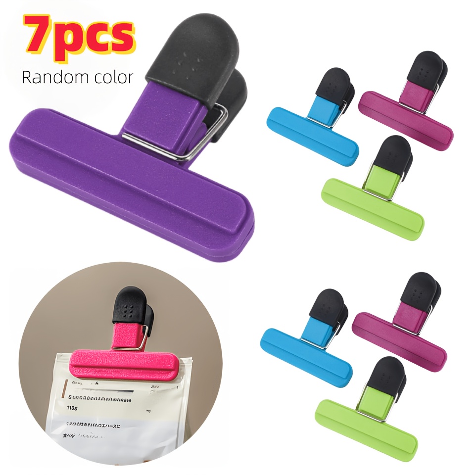 TEMU Lot de 7 pinces à sac alimentaire, pinces de fermeture, fermetures hermétiques robustes adaptées aux collations, , etc., couleurs aléatoires,