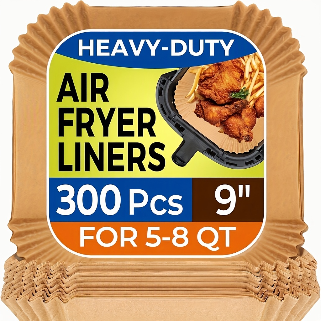 Temu – TEMU 300pcs Air Fryer Paper Liners, Disposable Square Unbleached Parchment, For 5-8 Fryers, Baking, Microwave & Roasting, Oil-resistant Air Fryer