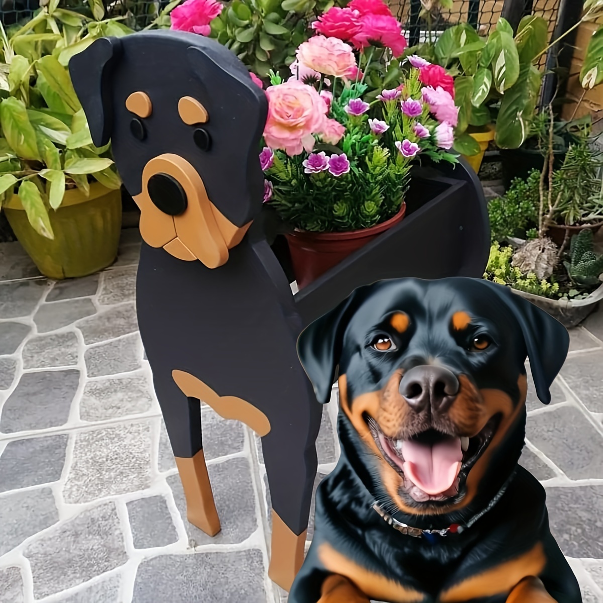 

Rottweiler , Cute Dog , Cute Dog Garden Decorative , Rottweiler Plant Container Rack, Indoor Storage Container.