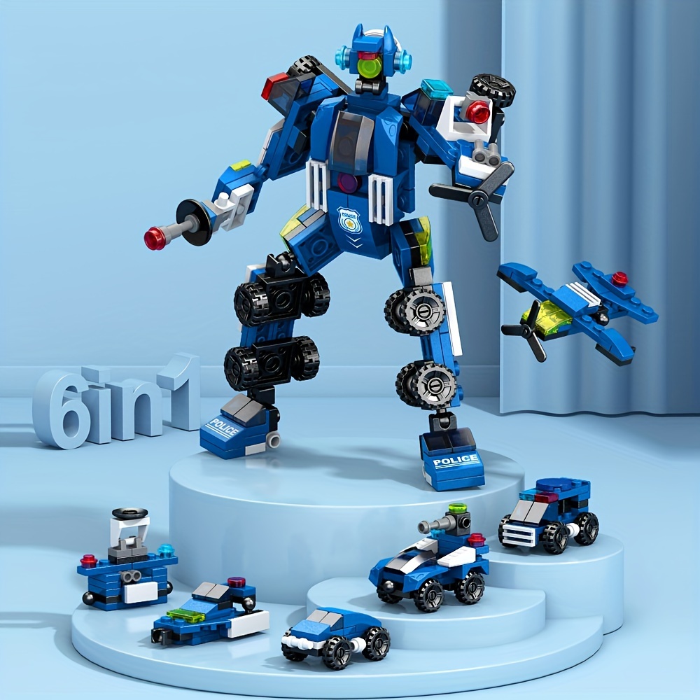 Polis robotları yapım bloğu oyuncak polis arabaları modeli monte edilebilir yapı blokları araç oyuncakları doğum günü hediyeleri Cadılar Bayramı Şükran Günü Noel hediyeleri küçük yapı blokları