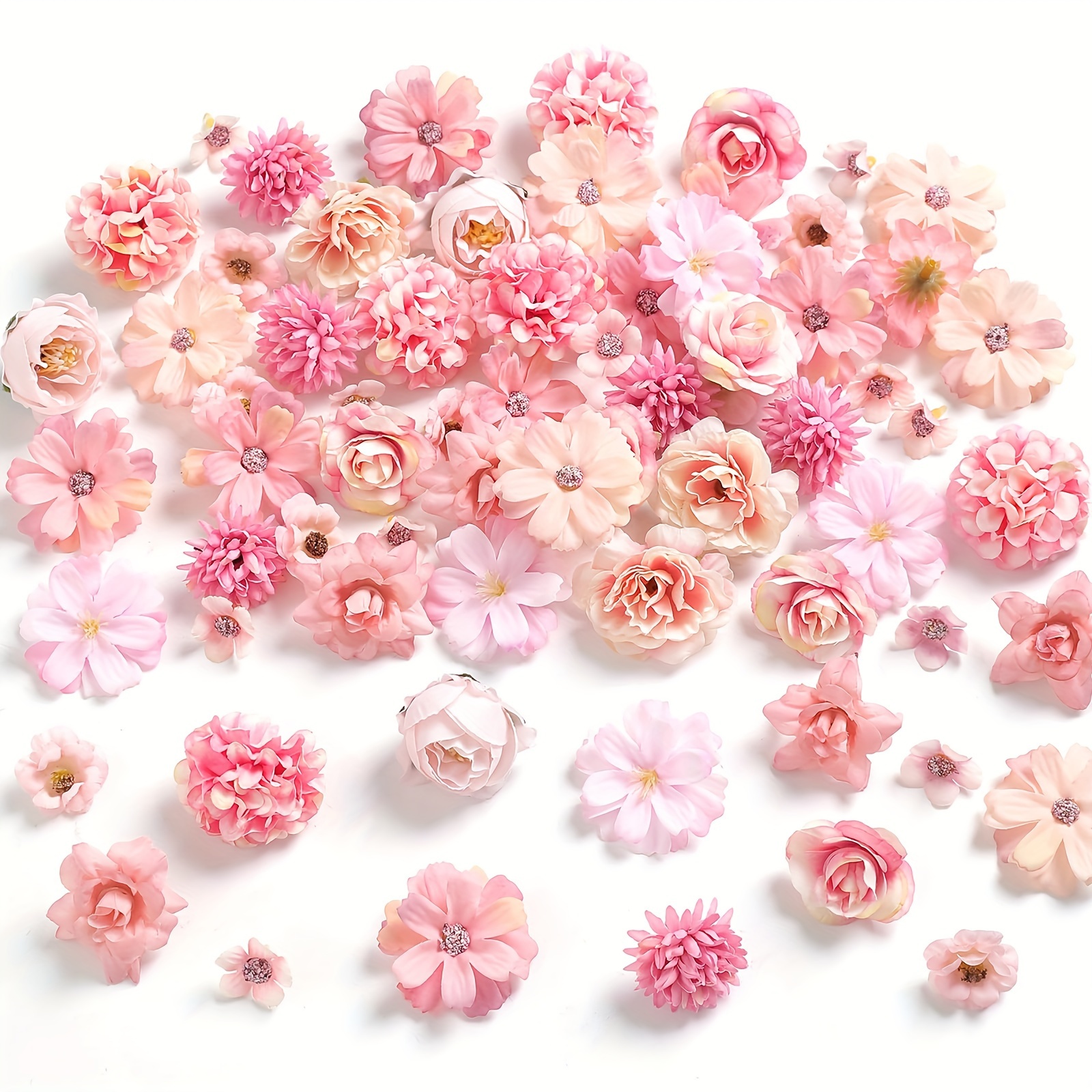 

40pcs Serra Flora Silk Artificial Flowers Set - Assorted Pink For Diy Hair Accessories, Corsages, Wedding & Engagement Decor, Seasonal All-occasion Home & Event Decoration, Tabletop Without Container