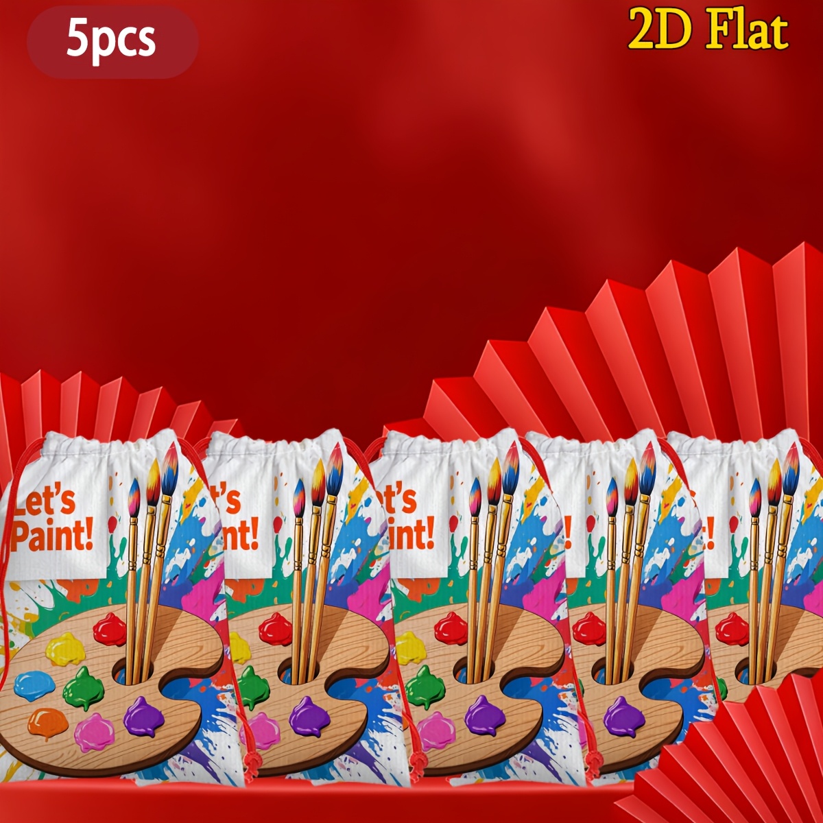 TEMU Gift For Her/him 5pcs Reusable Gift Bags Suitable For Parties With Paintbrush & Palette Design - Adjustable Drawstring Closure, Candy/wrap Bags