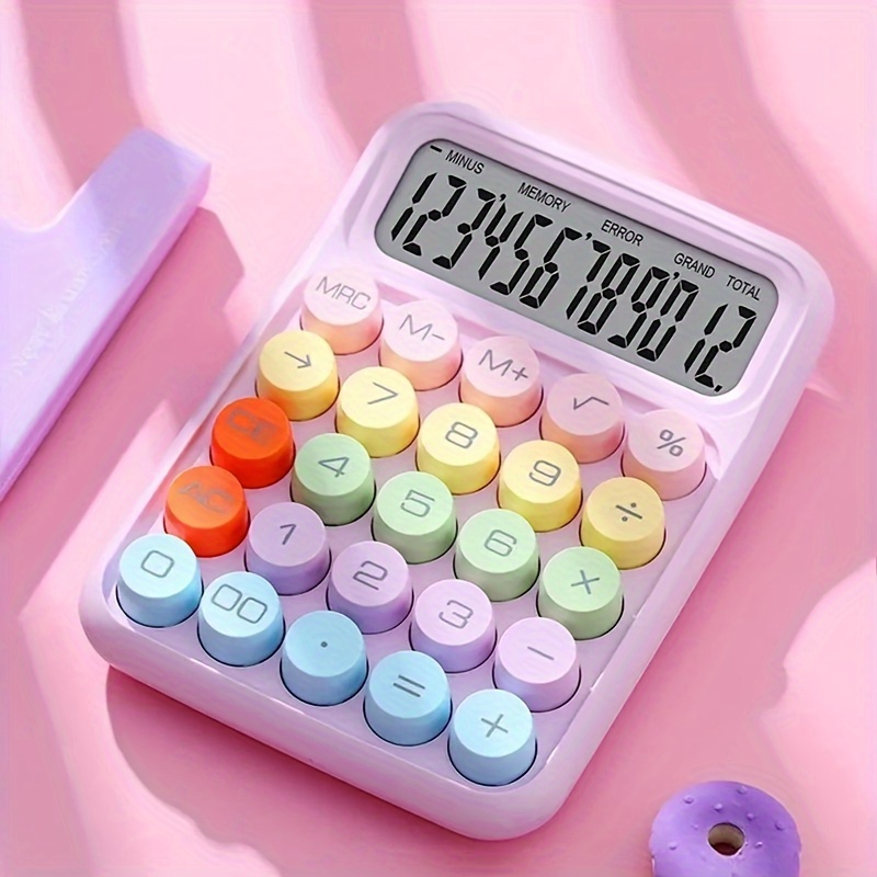 TEMU 1pc Keyboard Calculator Office 12-digit Mechanical Calculator Cutecandy Color Calculator Color Aesthetic And Big Buttons - Perfect Foroffice Or