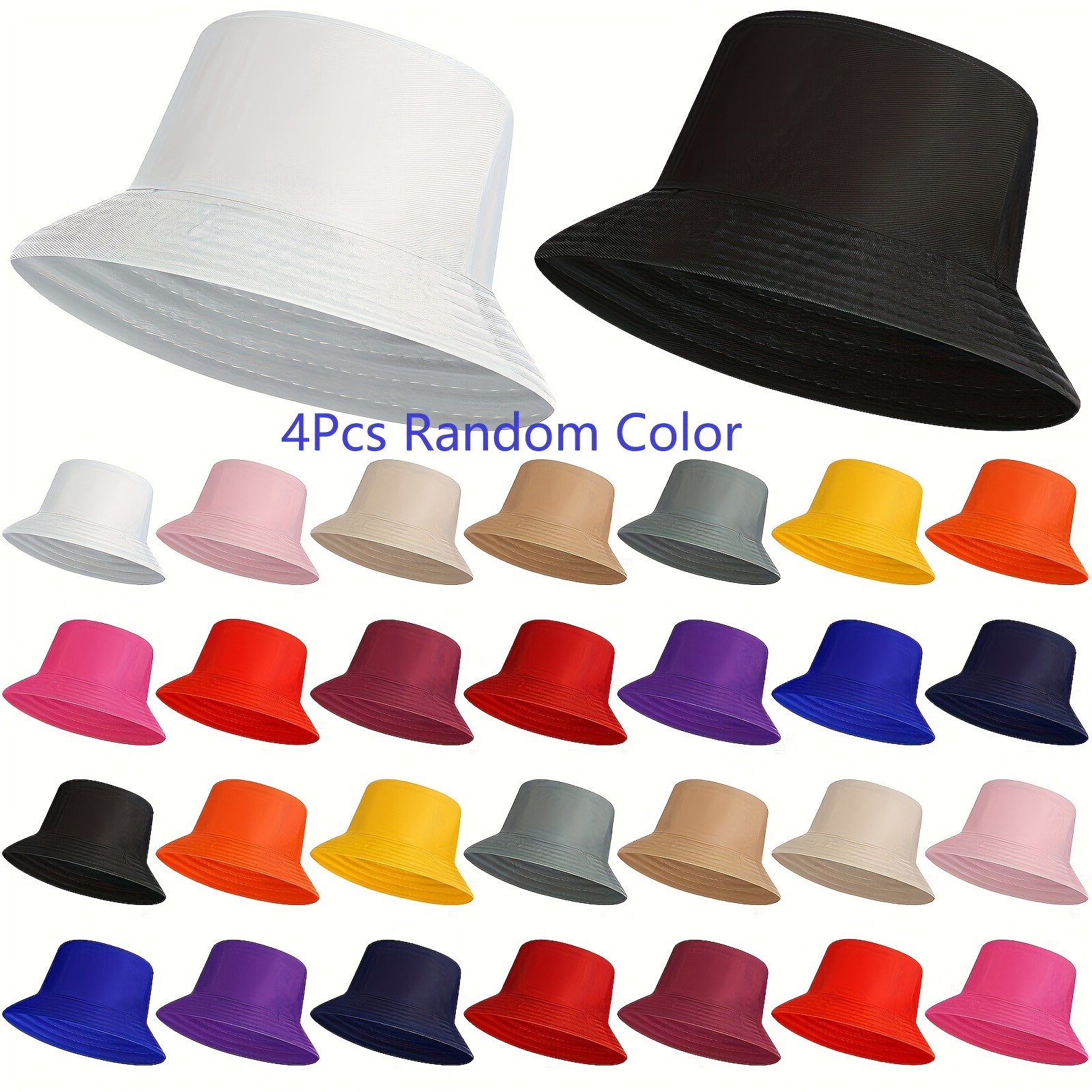2/4pcs Random Color Summer Bucket Hats, Stylish Hats for Beach, Golf, Fishing, Packable Fisherman Caps for Men Women Outdoor Vacation And Travel