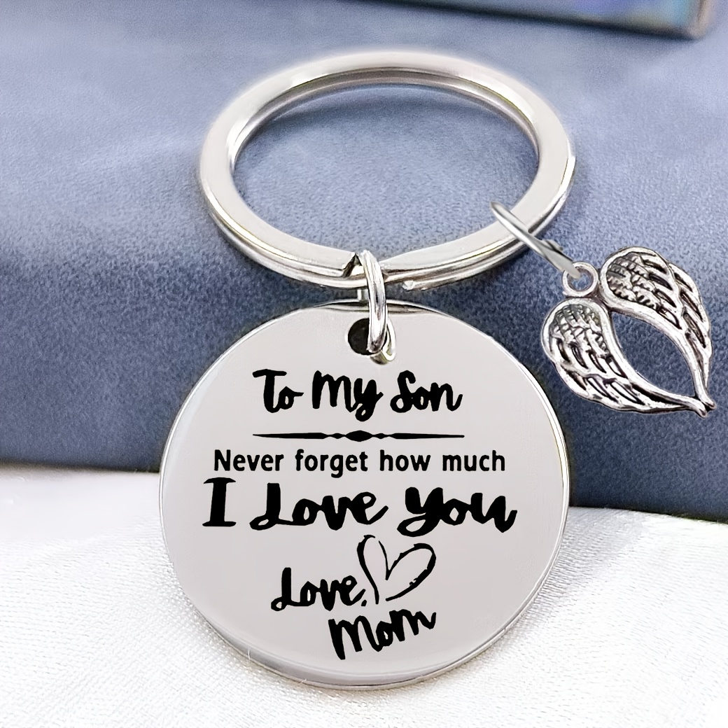 TEMU A Stainless Steel Keychain Gifted By A Mother To Her Son, Engraved With A Note Saying 'for My Son', Featuring A Winged Accessory In Of A Heart