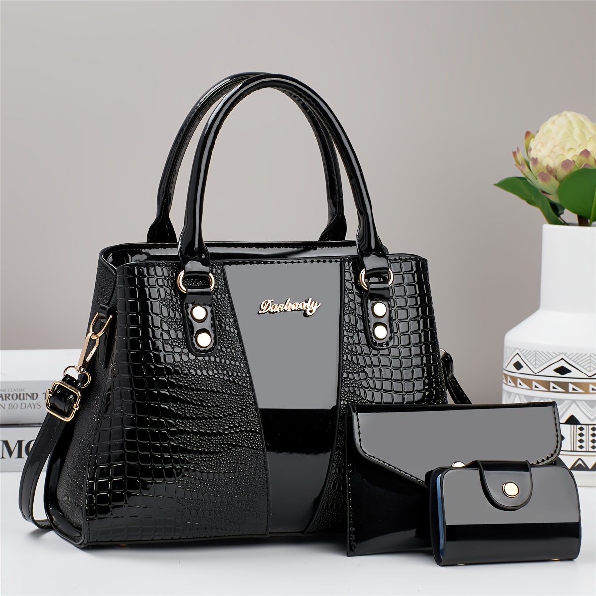 

Women's Bag Large Capacity Handbag -piece Set Women's Bag Set Large Capacity Handbag European And Bright Women's Bag Vintage Bag Set