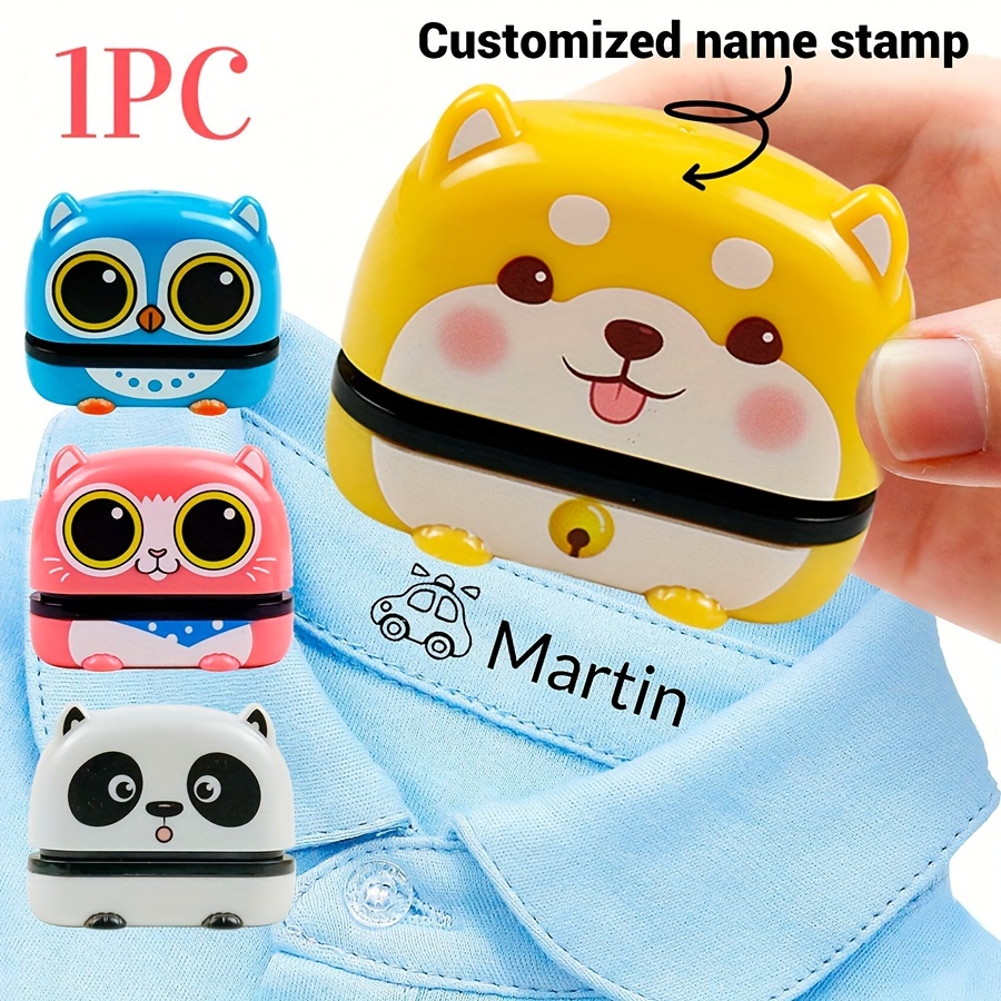 

1pc Customizable Cartoon Animal Name Stamp, Personalized Clothing Label Maker With Self-inking Ink, Waterproof Pp Material, Diy Fashion Accessory For Gifts And Stationery