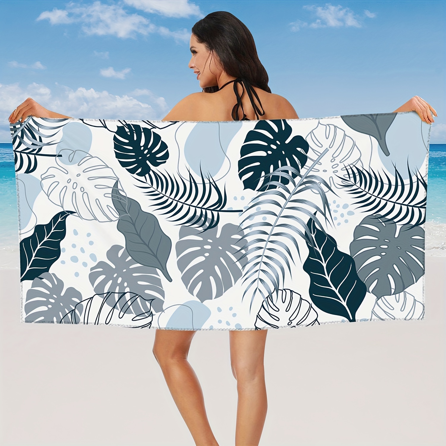 

1pc Turtleback Bamboo Microfiber Beach Towel, Simple Tropical Oversized Bath Towel, Durable Quick-drying Sunscreen Easy To Clean Super-absorbent Towel