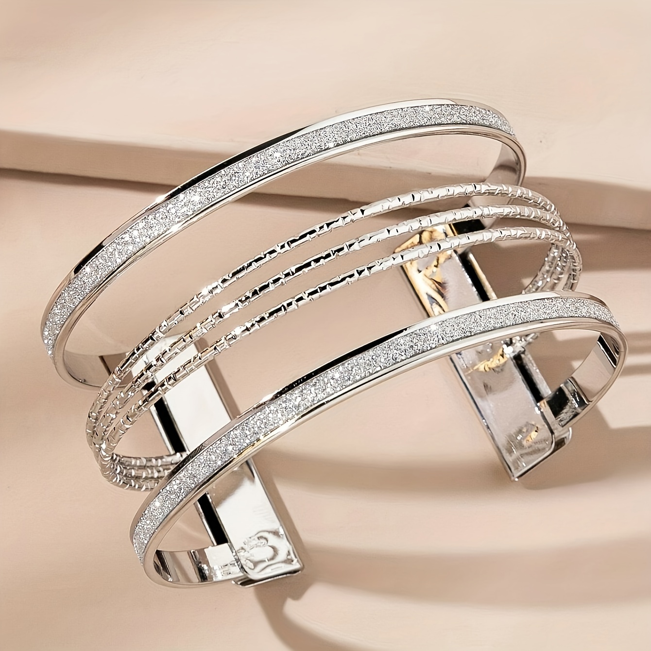 Adjustable Open Cuff Bracelet for Women Vintage Style with Rhinestones