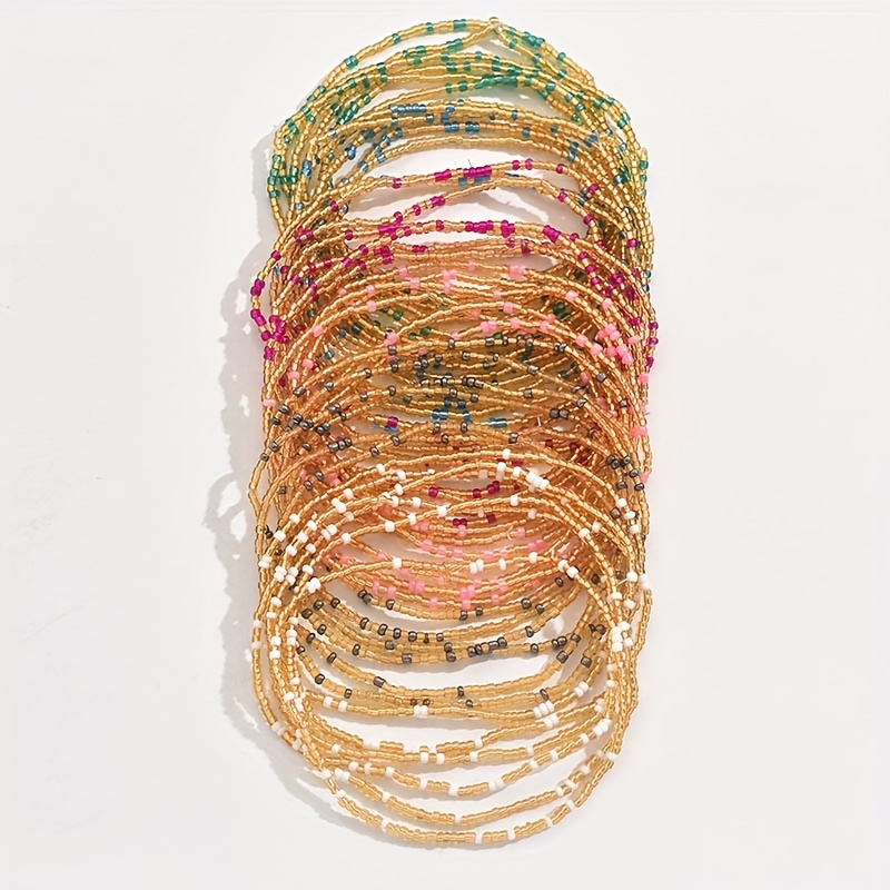 E-shop 36 Stück Zufällige Farben Damen Handgeflochtene Perlen-Armband Fußkettchen Set, für Casual oder Urlaub, Kann als Armband oder Fußkettchen