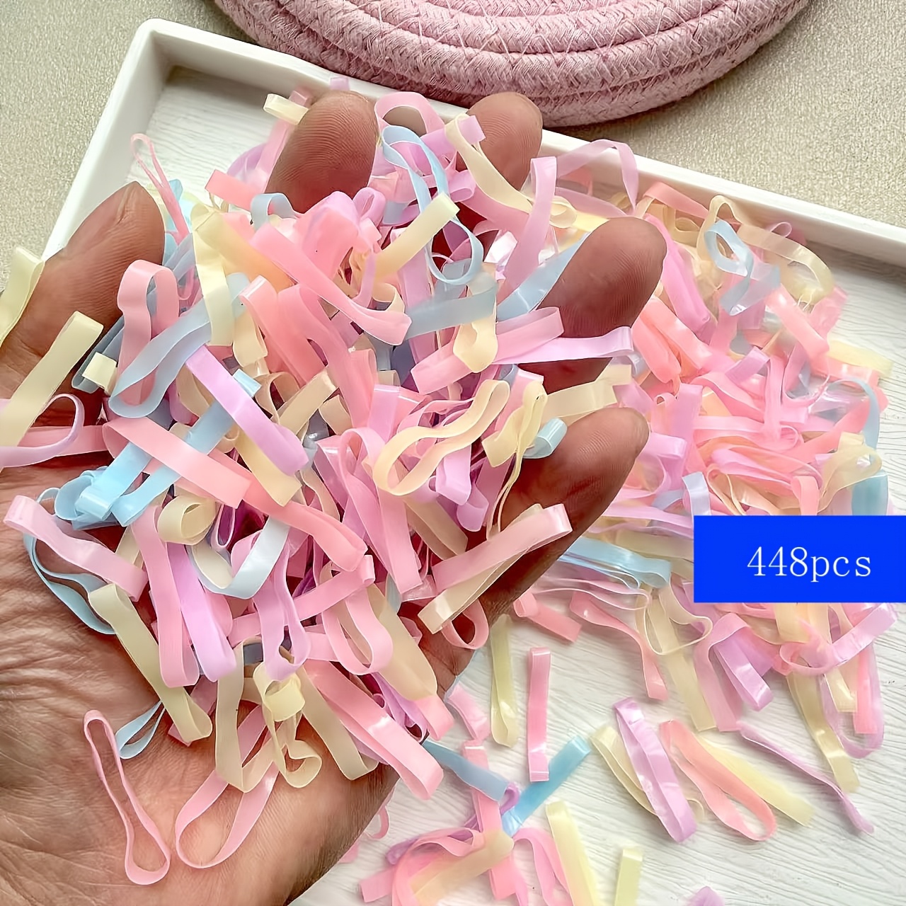TEMU 448pcs/888pcs Jelly Color Random Mixed Small Rubber Bands Tie Hair Hair Circle Head Rope Women's Headdress