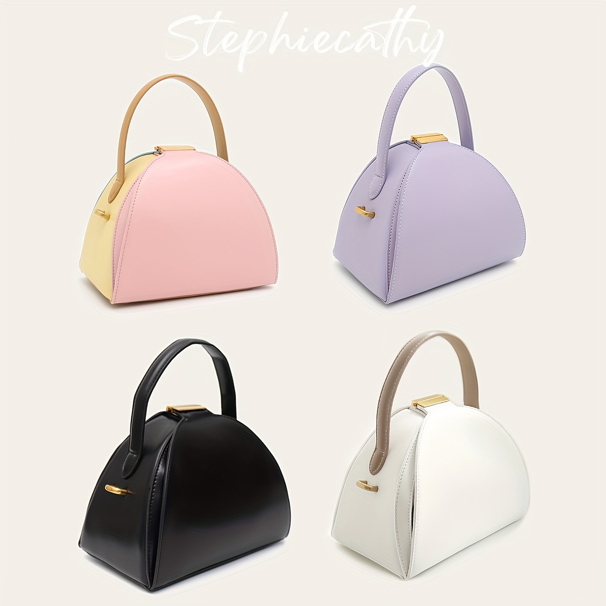 CEZIRA Women's Minimalist Elegant PU Vegan Crossbody Bag with Adjustable Long Strap & Top Handle, Squeeze Lock Closure, Box Shape Design - White & Pink, Versatile for Daily Commute, Work, Casual Outings, Crossbody Purse, Sleek Handbag, Travel Accessory, Modern Style, Highquality Finish, Compact Purse, Stylish Ladies