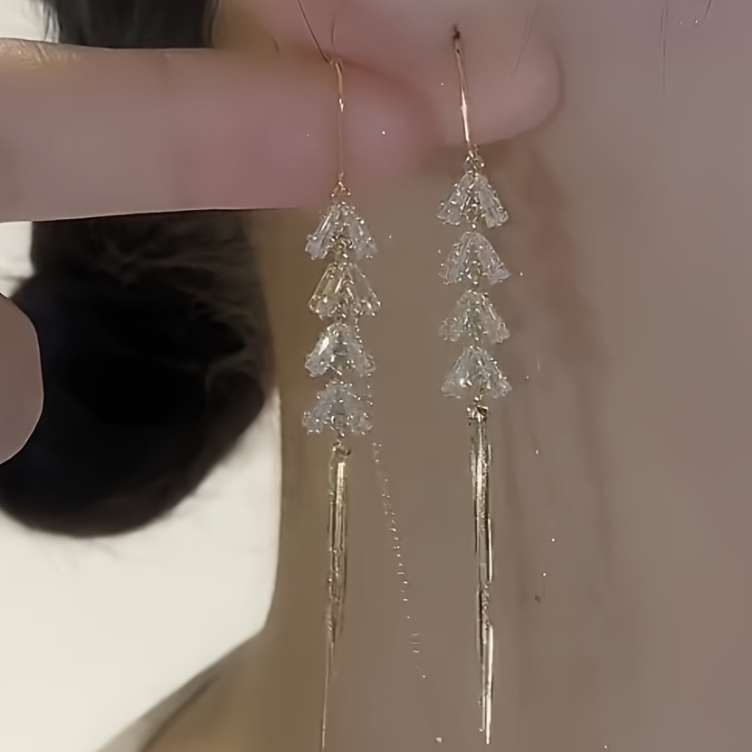 Image of Fashionable Luxury Temperament Tassel Synthetic Zirconia Wheat Ear Studs Easy Long Style Thread