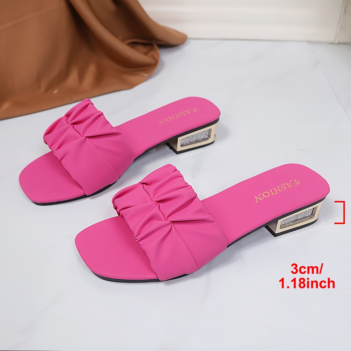 Women'S Stylish Summer Mules with Pleated Bow And Sparkling Chunky Heels, Suitable for Everyday Commuting, Dates, Or Parties., Women Shoes