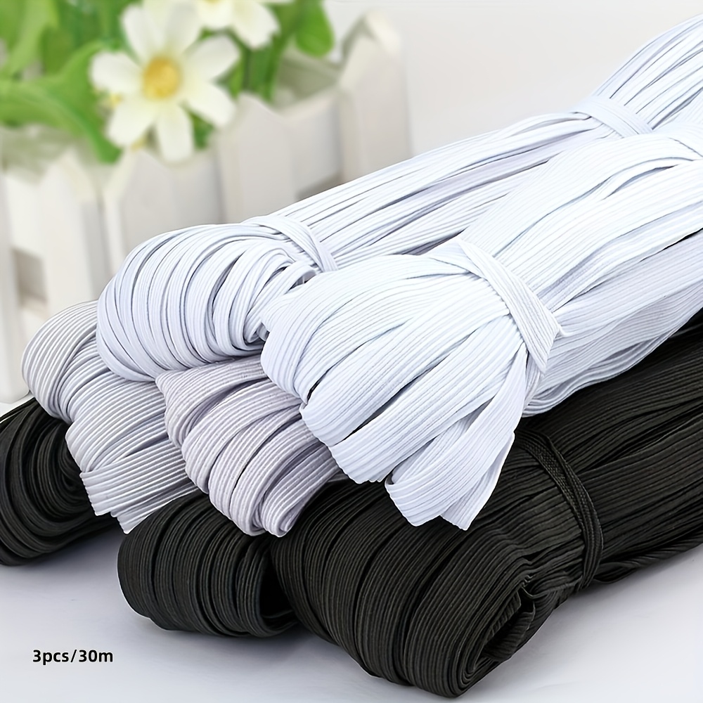 TEMU 3 White Elastic Bands - 0.6 Cm Wide, 10 Meters Long, Made Of Durable Polyester Elastic Band, Thickened Rubber Band Flat Elastic Band, Suitable