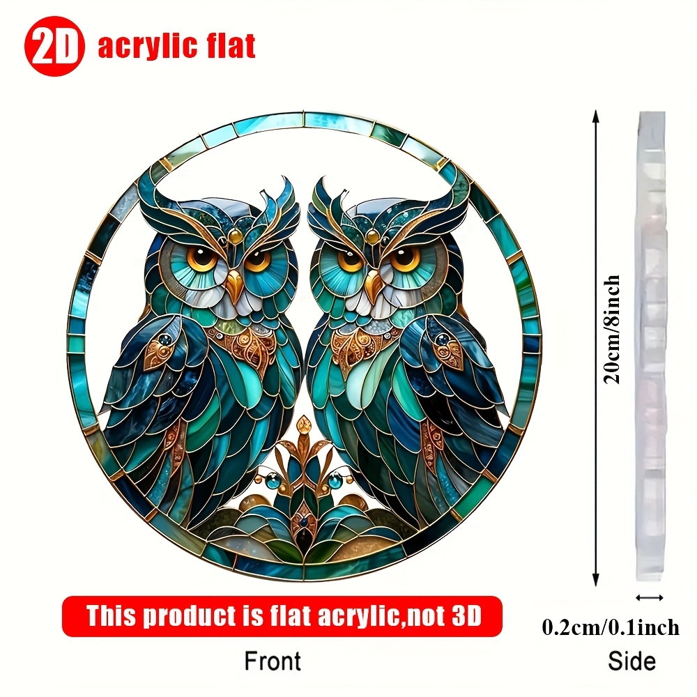TEMU 2d Flat Translucent Owl Pattern Acrylic Suncatcher, Colorful Window Hanging For Home, Porch, Garden, Patio, Bedroom Decor - Animal Themed Gift