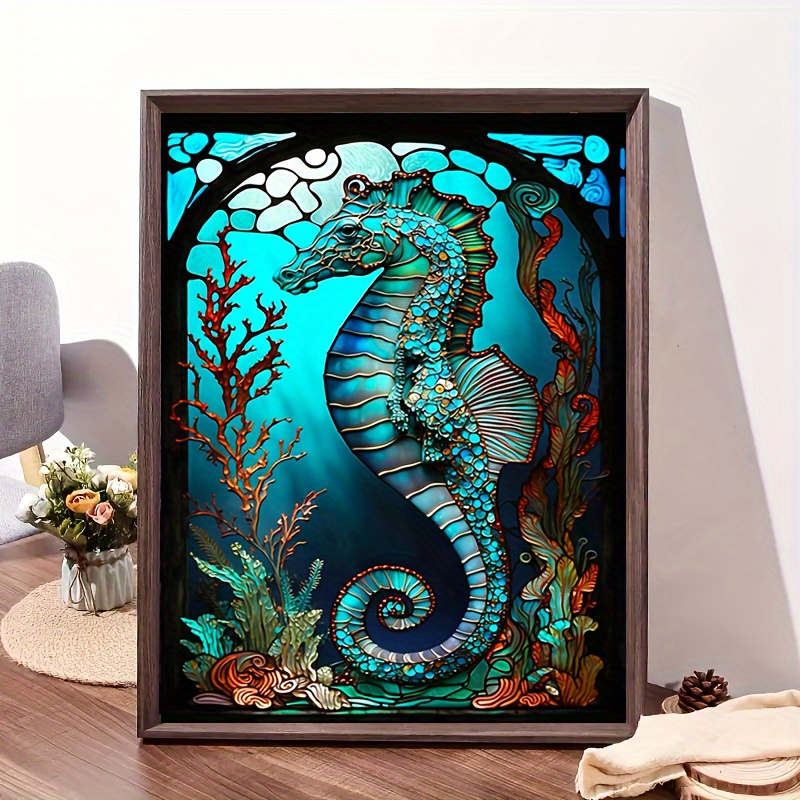 

1pc Seahorse Pattern Mosaic Puzzle Kit, Diy 5d Round Rhinestone Painting Mosaic Craft, Handmade Set, You Can Create Amazing Artwork, Suitable For Home Wall Decor. 20x30cm.