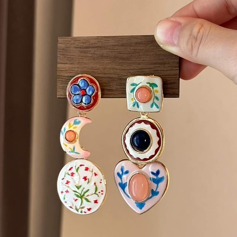 TEMU 1 Par de Pendientes Colgantes Estilo con Flor de Marina, Diseño Único Joyería Casual para Mujer
