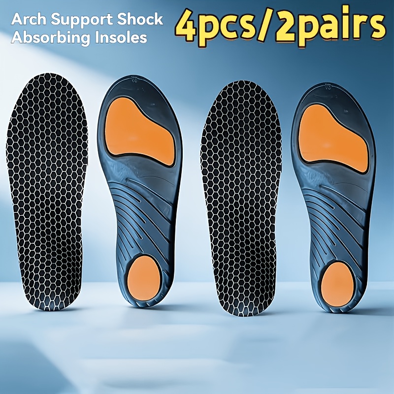 TEMU 4pcs/ High-elasticity Shock-absorbing Sneaker Insoles With Arch Support - Breathable Foot Pads, Suitable For Basketball And Sneakers -