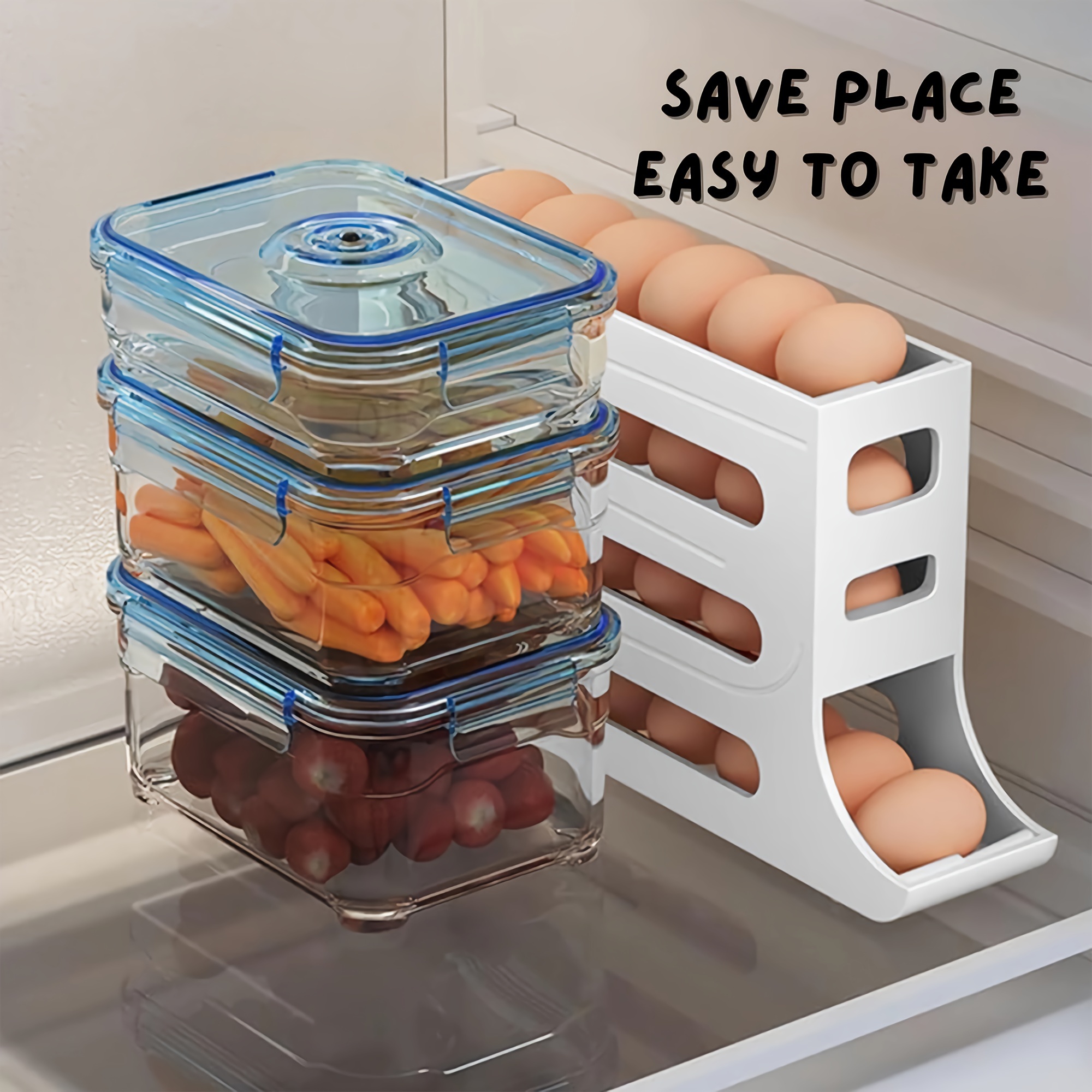 Automatic Egg Roll Rack Space-saving Refrigerator Side Door Egg Rack_voghion.com