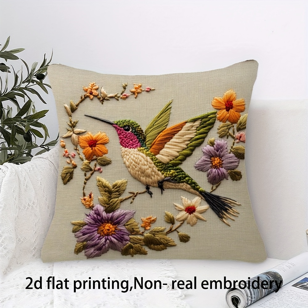 TEMU 1 Pillowcase, 2d Flat Printing, Double-sided Print, No Pillow Insert, 17.72 X 17.72 Inches (45 X 45cm), Non-real Embroidery Hummingbird And
