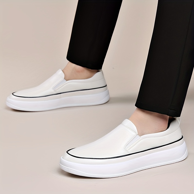 Men'S Plus Size Slip-On Loafers - Soft White Faux Upper, Non-Slip Rubber Sole, Black Stitching, Comfortable for Casual Attire & Vacation, Everyday Shoes | Neutral Shoe Look | Synthetic Cover Shoes, Dressy Shoes
