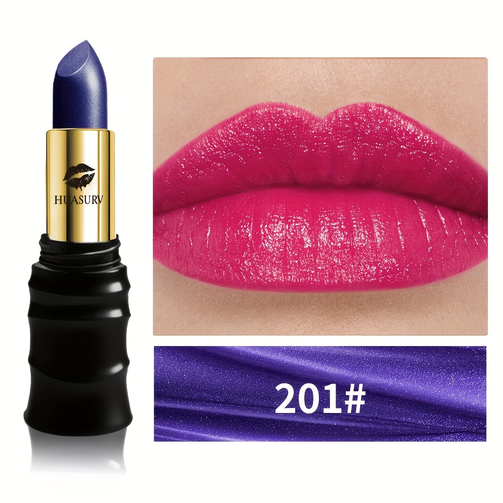 Image of [1pcs][ Gifts][gift For Girls]huasurv Glossy Shiny Lipstick Blue Rose Matte Temperature-changing Lipstick, Natural And Long-, Waterproof And , Soft Texture, Y Cream Lipstick, Create Lip Makeup