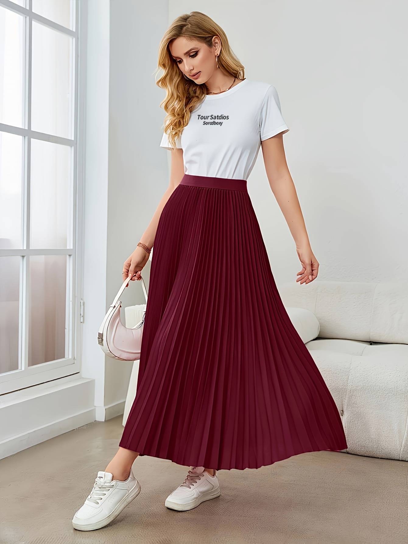 Maxi Skirt Outfit Winter White Pleated Skirt High Waisted Long