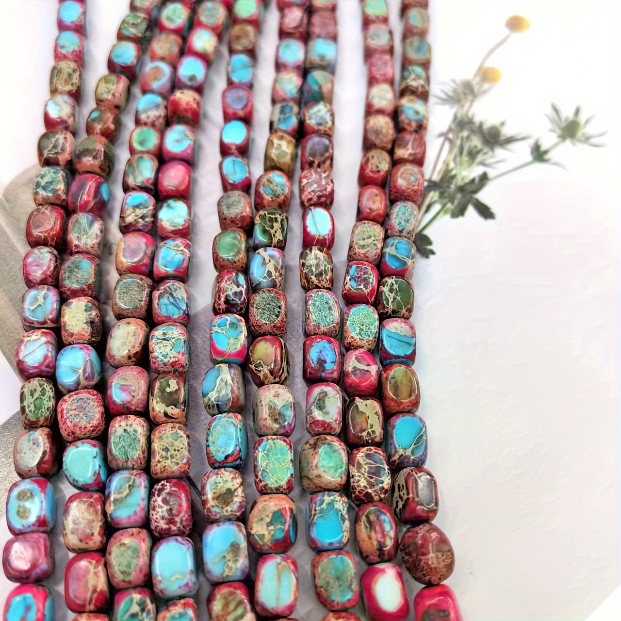 18cm Red Blue Natural Imperial Pine Geometric Bohemian Loose Bead Handmade Bracelet Necklace Sweater Chain Accessory